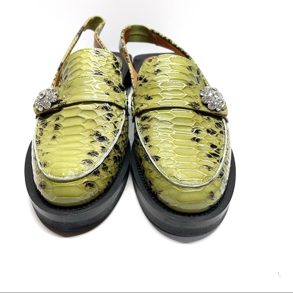 Ganni Snakeskin Slingback Loafers Green Shoes - Picture 4 of 7